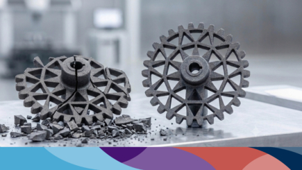 Alt-tekst 3D-geprint tandwiel in PAGF Antraciet als reserveonderdeel voor een machine