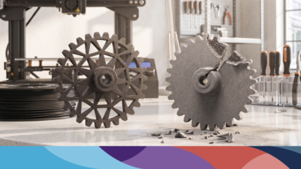 Alt-tekst 3D-geprint tandwiel in PAGF Antraciet als reserveonderdeel voor een machine
